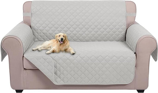 U-NICE HOME Loveseat Sofa Cover Reversible Couch Cover for Dogs with Elastic Straps Water Resistant Furniture Protector for Pets Couch Cover for 2 Cushion Couch (Loveseat, Light Grey/Light Grey)