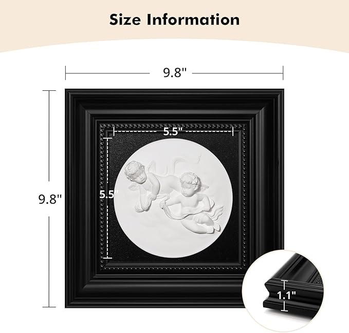 FOLKOR LIFE Framed Black and White Wall Art Sculpture with Cherub Angels for Vintage Decor, Antique Greek Mythology Framed Plaster Relief Wall Decor for Room, Hallway, Entryways Decoration