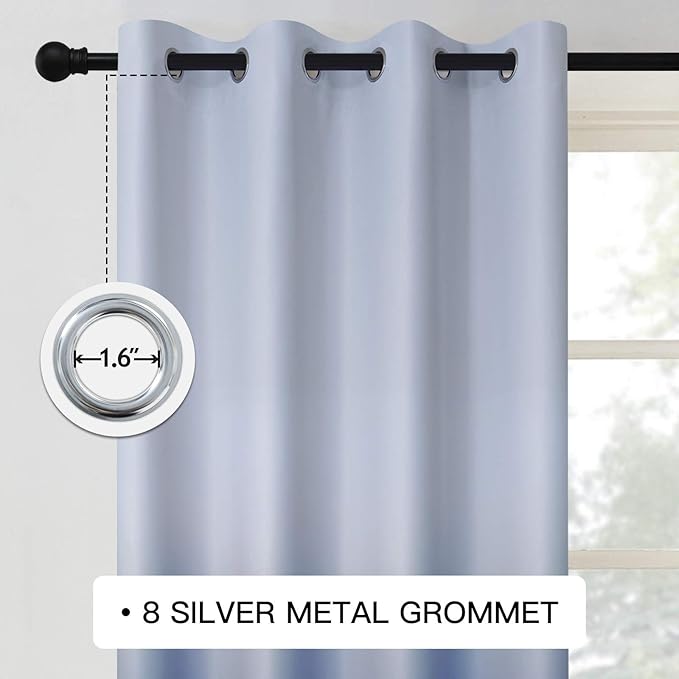 COSVIYA Grommet Ombre Room Darkening Curtains 84 inch Length 2 Panels, Gradient Drapes Blue and Grayish White Light Blocking Insulated Thermal Window Curtains for Bedroom/Living Room,52x84 inches