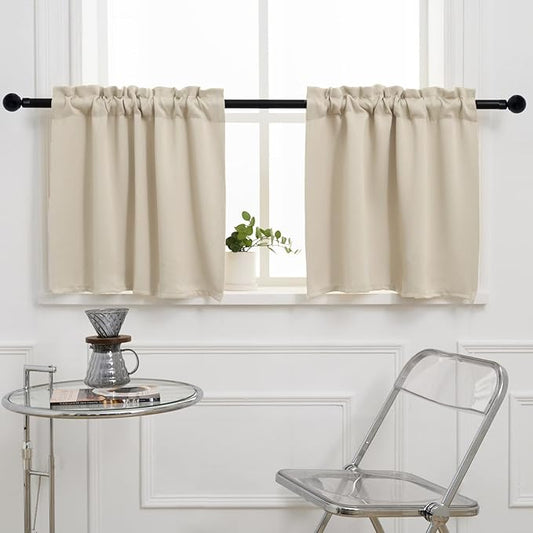 Pickluc Cafe Kitchen Curtains 36 Inches Long 2 Panels, Blackout Tier Curtains with Rod Pocket, Short Black Out Curtain for Small Window, 42" Wide and 36" Length, Set of Two, Ivory/Cream