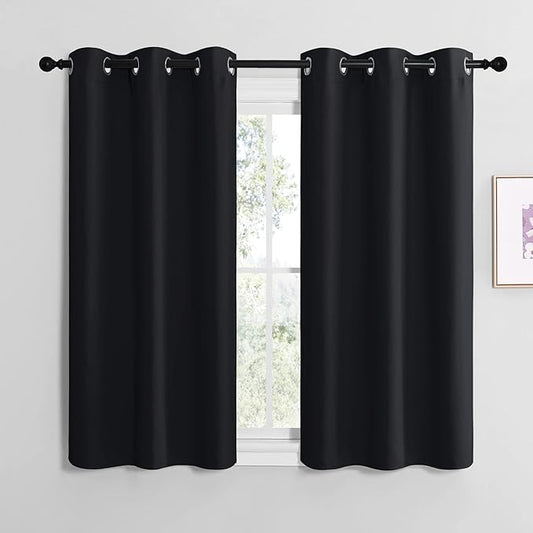 NICETOWN Blackout Draperies Window Curtain Panels, Autumn/Winter Thermal Insulated Solid Grommet Blackout Curtains/Drapes for Cafe (Set of 2, 42 inches by 48 inches, Black)