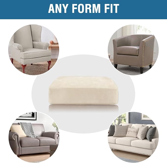 H.VERSAILTEX Velvet Stretch Couch Cushion Cover Plush Cushion Slipcover for Chair Loveseat Sofa Cushion Furniture Protector Seat Cushion Sofa Cover (2 Piece Large Sofa Cushion Covers, Cream)