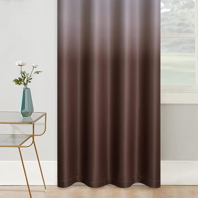 COSVIYA Grommet Ombre Room Darkening Curtains 84 inc h Length 2 Panels, Gradient Drapes Brown and Grayish White Light Blocking Insulated Thermal Window Curtains for Bedroom/Living Room,52x84 inches