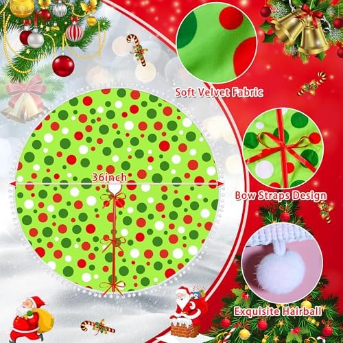 36 Inch Christmas Tree Skirt Red and Green Polka Dots Xmas Tree Skirt - Image 3