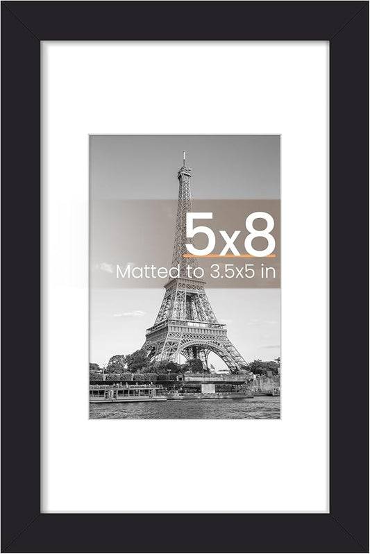 upsimples 5x8 Picture Frame, Display Pictures 3.5x5 with Mat or 5x8 Without, Wall Hanging Photo Frame, Black, 1 Pack