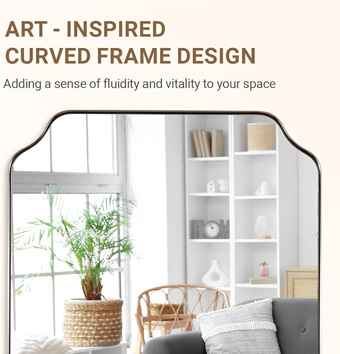 ANDY STAR 30"x30" Brushed Nickel Square Mirror, Silver Bathroom Mirror for Over Sink, Modern Scallop Mirror in Anti-Rust Stainless Steel Frame, Unique Notched Corner Design, Ideal for Home Remodel