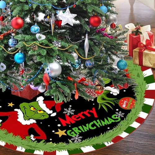 Christmas Tree Skirt Decorations 48 Inch Grinch Christmas Tree Skirt Collar Round Xmas Skirt for Christmas Tree Clearance Holiday Decor Xmas Party Holiday Decoration - Image 2