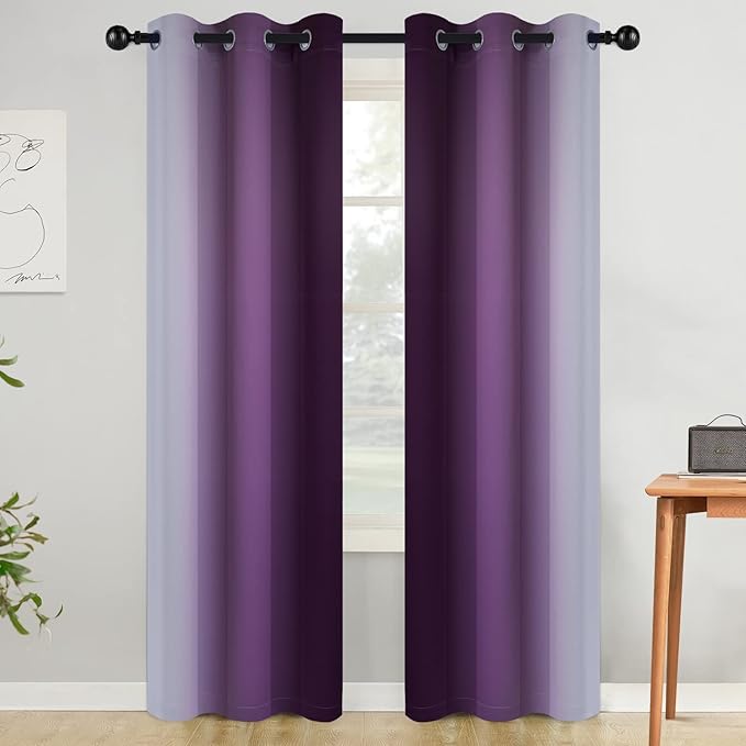 COSVIYA Curtains & Drapes Room Darkening Ombre Curtains 84 inch Length,Grommet Purple and Greyish White Gradient Light Blocking Insulated Thermal Curtains for Bedroom Living Room,2 Panels,42x84 inches