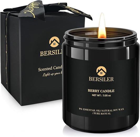 Scented Candle for Men, Smoky Wood and Berry, Black Aromatherapy Candle Home Decor, Soy Wax Safe Burning, Relaxing Bath Candle, Birthday Gift