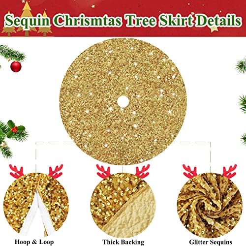 MODFUNS Gold Christmas Tree Skirts 36 Inches Sequence Christmas Tree Skirt Embroidered Christmas Tree Mats Farmhouse Round Merry Christmas Tree Skirt for New Year Birthday Ornament - Image 3