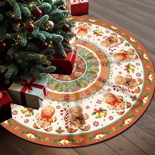 Gingerbread Christmas Tree Skirt 48 Inch, Christmas Skirt Tree Decoration, Christmas Trees Mat for Under Trees Holiday Party Indoor Outdoor Decorations, Winter Gift for Women Wife Mom by HEIFAM