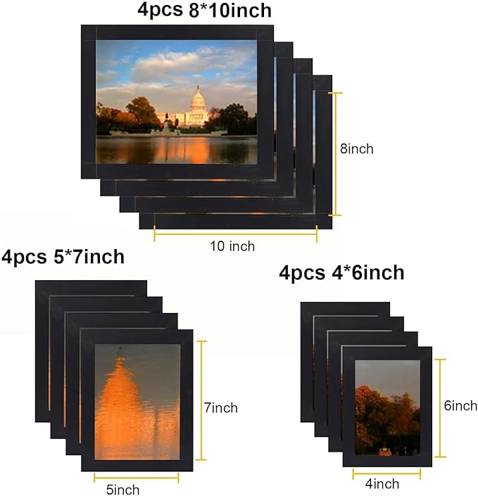 12 Pack Picture Frames Collage Wall Decor Gallery Wall Frame Set with Four 8x10,Four 5x7,Four 4x6 Photo Frames,Farmhouse wood Frames for living room Wall Gallery Decor or Tabletop Display,Rustic White