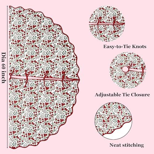 Ridhi Garnet Red Hand Block Print Cotton Christmas Tree Skirt 70 Inch - Image 2