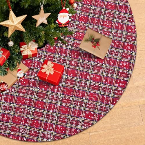 Snowflakes Tree Skirt 48 Inch Large Buffalo Plaid Christmas Tree Skirt by B-COOL