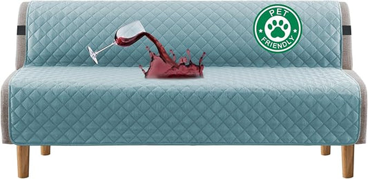Turquoize 100% Waterproof Futon Cover Futon Slipcover Washable Armless Sofa Bed Slipcover Protector Seat Width Up to 70" with Adjustable Elastic Strap Anti-Slip for Dogs, Stone Blue