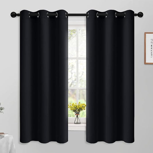 Yakamok 63 Inch Length Blackout Curtains for Bedroom, Thermal Insulated Room Darkening Grommet Top Window Drapes for Living Room,Black,42W x 63L,2 Panels