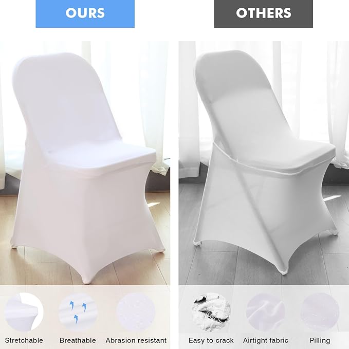 Fixwal 55 Pcs White Folding Chair Cover, Spandex Stretch Covers Ideal for Wedding, Party, Dining, Business Meeting, Banquet, Universal Fitted Washable Slipcover