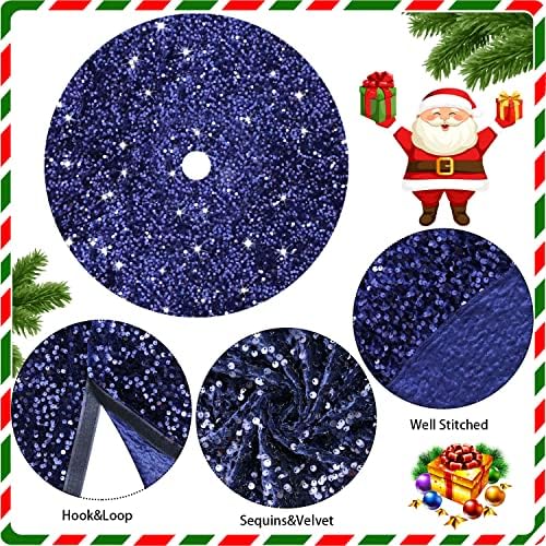 FANPROMS Christmas Tree Skirt Navy Blue 48 Inch Sequined Velvet Tree Mat Christmas Thanksgiving Party Decorations Glitter Sequin Tree Skirt Shiny Christmas Tree Skirt Xmas Tree Ornaments for Indoor - Image 5