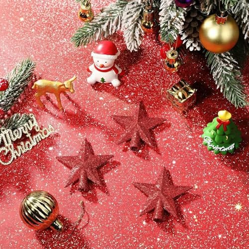 Hanaive 3 Pcs Mini Christmas Tree Topper Small Star Christmas Treetop Ornaments for Mini Tree Holiday Decorative Star for Xmas Home Decor(2.36 Inch,Glitter Red) - Image 6