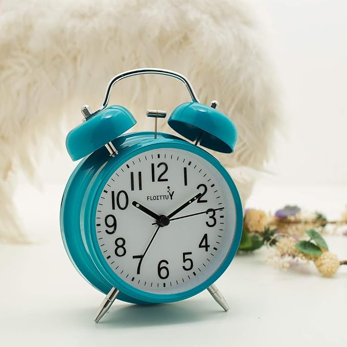 FLOITTUY [Loud Alarm for Deep Sleepers) 4'' Twin Bell Alarm Clock with Backlight for Bedroom and Home Decoration(Blue) - Image 3