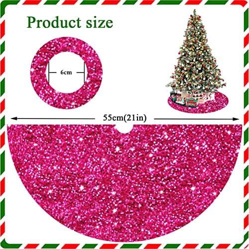 FANPROMS Hot Pink Christmas Tree Skirt Sequin 21 Inch Double Sided Velvet Tree Skirts for Small Tabletop Christmas Tree Glitter Pink Xmas Tree Base Cover for Christmas Holiday Party Decorations - Image 2