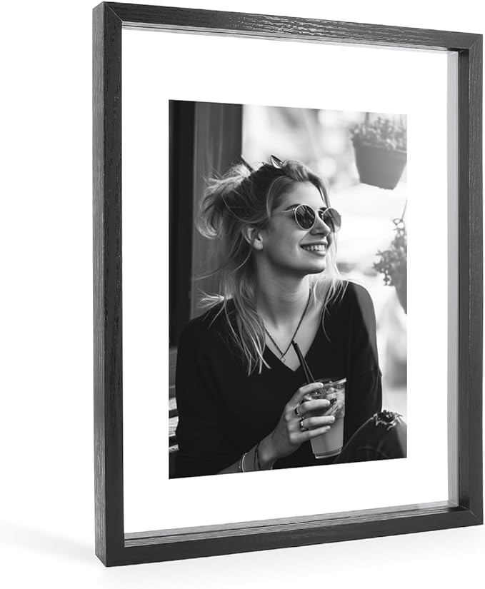 AceList 11x14 Floating Frames, Double Plexiglass Wood Picture Frame, Display Any Size Photo up to 11x14 photos for Desktop or Wall Hanging, Black
