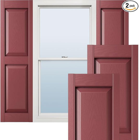 Ekena Millwork Lifetime Vinyl LP2S12X06300WN Standard Two Equal Panel Vinyls, Raised Panel Vinyl Shutters, w/Installation Shutter-Lok's & Matching Screws (Per Pair), 12"W x 63"H, Wineberry