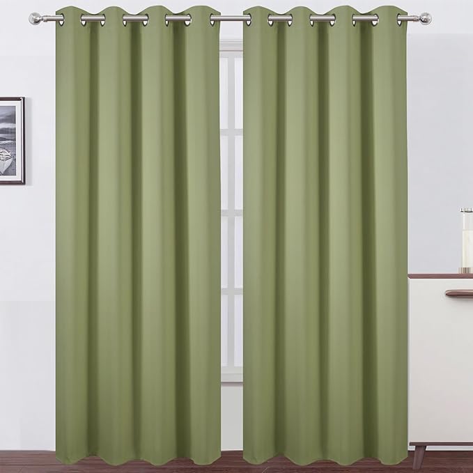 LEMOMO Blackout Curtains 52 x 90 inches Long Sage Green Curtains Set of 2 Panels Thermal Insulated Room Darkening Curtains for Bedroom