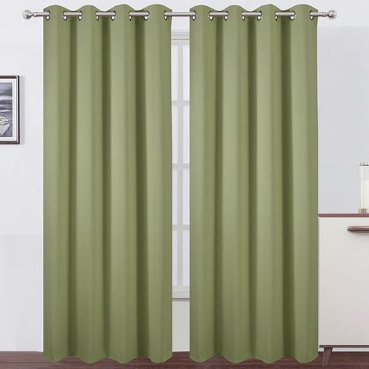LEMOMO Blackout Curtains 66 x 95 inch/Sage Green Curtains Set of 2 Panels/Thermal Insulated Room Darkening Bedroom Curtains
