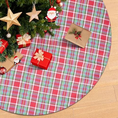 Large Buffalo Plaid Tree Skirt 48 Inch Christmas Tree Skirt by B-COOL