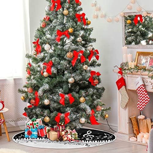 Blueangle 35.4Inch Piano Keys Musical Notes Christmas Tree Skirt Large Round Tree Skirt Polyester Christmas Tree Skirt Christmas Decorations - Image 4