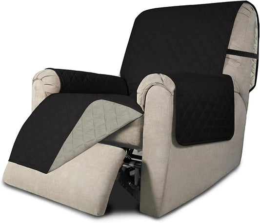 Easy-Going Recliner Chair Slipcover Reversible Sofa Cover Water Resistant Couch Cover Furniture Protector with Elastic Straps for Pets Dog (Recliner 22 inch, Black/Beige)