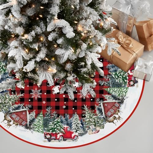 Red Buffalo Plaid with Truck Christmas Tree Skirt 36 Inches - Image 3