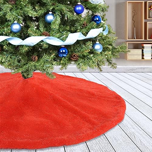 Christmas Tree Skirt 36 inch Red Faux Fur Soft Fluffy Ornaments Xmas Tree Skirts for Xmas Tree Ornaments and Party Holiday Decorations by Amidaky
