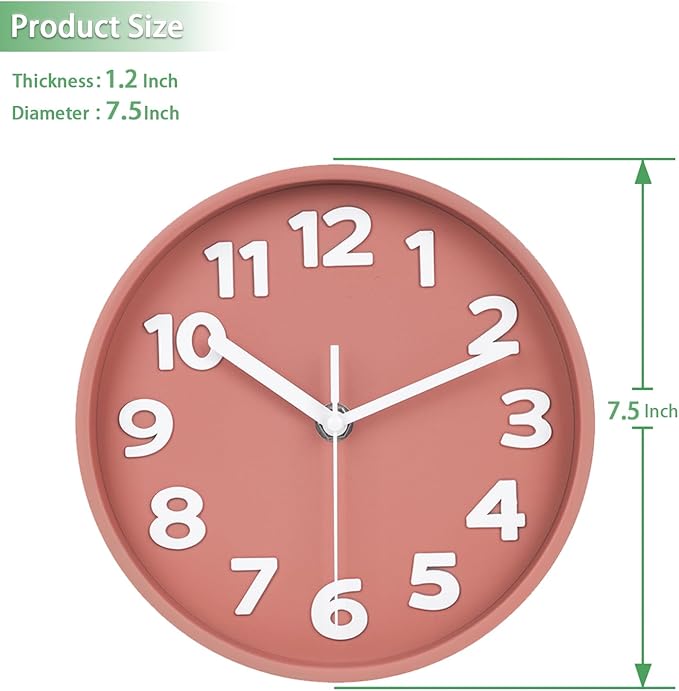 8-Inch Pink Modern Wall Clock ?€? Silent Non-Ticking, 3D Large Numbers, Accurate Timekeeping | Decorative Wall & Desk Clock with Stand for Living Room, Bedroom, Kitchen, or Office