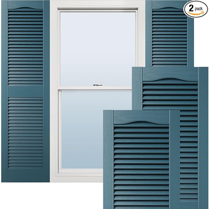 Ekena Millwork Lifetime Vinyl LL1S14X04300MB Standard Cathedral Top Center Mullion, Open Louver Vinyl Shutters, w/Installation Shutter-Lok's & Matching Screws (Per Pair),14 1/2"W x 43"H, Midnight Blue