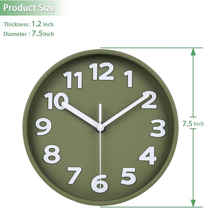 45MinST 8-Inch Green Modern Wall Clock ?€? Silent Non-Ticking, 3D Large Numbers, Accurate Timekeeping | Decorative Wall & Desk Clock with Stand for Living Room, Bedroom, Kitchen, or Office
