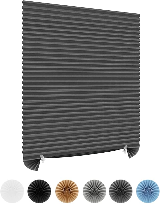 Window Blinds Cordless Blackout No Drill Cut to Size Clip On Stick On Self Adhesive Temporary Blinds Pleated Paper Blinds for Windows Doors Shades for Home Nursery Bedroom Kitchen Bathroom