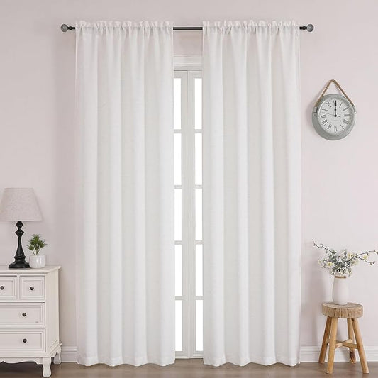 Chyhomenyc Bennet Natural Linen Curtains 90 Inch Length 2 Panels Set, Faux Linen Textured Light Filtering Soft Airy Privacy Farmhouse Curtain Drapes for Living Room Bedroom, 40Wx90L Inches, Natural