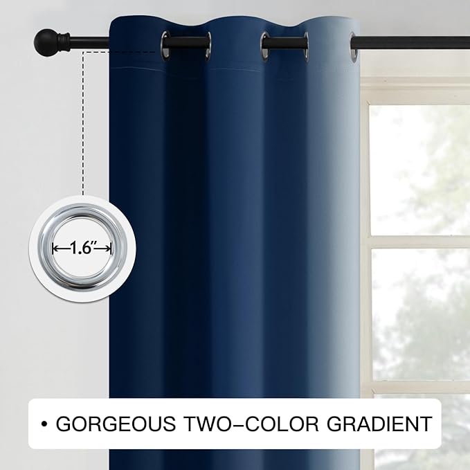 COSVIYA Curtains & Drapes Ombre Blue Curtains 63 inch Length 2 Panels Set, Grommet Room Darkening Light Blocking Insulated Thermal Gradient Window Curtains for Bedroom/Living Room,42x63 inches