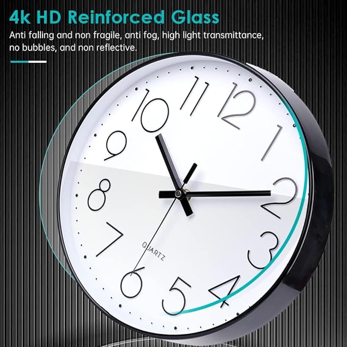 jomparis Small Wall Clock Black Wall Clocks Silent Non-Ticking for Bedroom Bathroom Kitchen(8 Inch)
