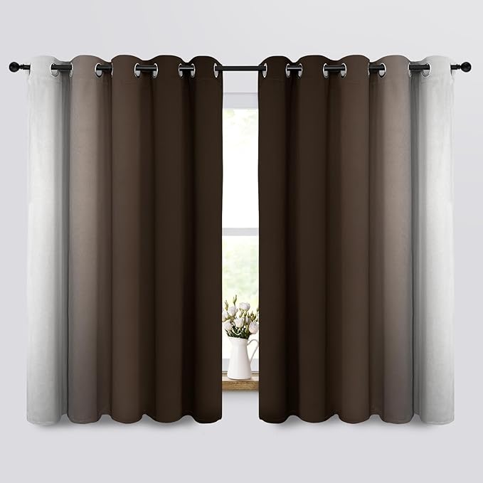 COSVIYA Curtains & Drapes Ombre Brown Curtains 63 inch Long 2 Panels Set, Grommet Room Darkening Light Blocking Insulated Thermal Gradient Window Panels for Bedroom/Living Room,70x63 inches