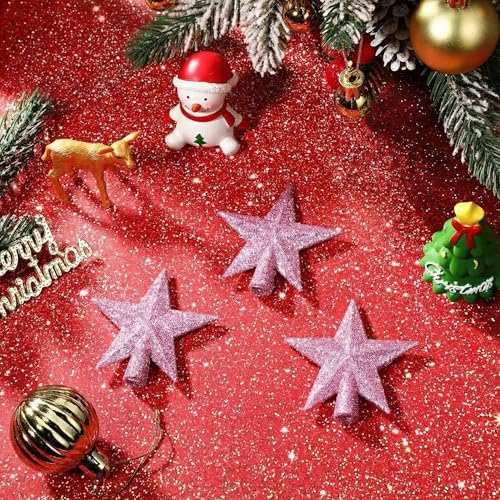 Hanaive 3 Pcs Mini Christmas Tree Topper Small Star Christmas Treetop Ornaments for Mini Tree Holiday Decorative Star for Xmas Home Decor(2.36 Inch,Glitter Pink) - Image 6