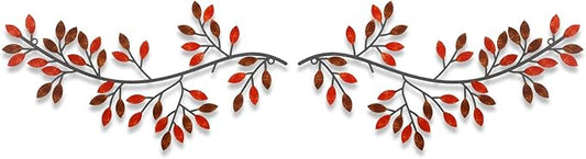 Hotop 2 Pieces Metal Tree Leaf Wall Decor Vine Olive Branch Leaf Wall Art Wrought Iron Scroll Sculptures Above the Bed, Living Room, Outdoor Decoration(Classic Style,Rusty Color)