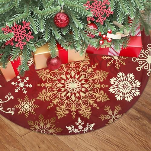 30 Inch Snowflakes Christmas Tree Skirt Red White and Gold Trees Skirt Winter Holiday Xmas Trees Skirts Mat Decor for New Year Festive Farmhouse Party Decorations - Image 2