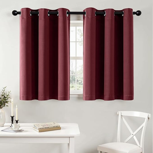 MIULEE Burgundy Red Blackout Curtains for Bedroom Living Room 36 Inches Long 2 Panels, Thermal Insulated Room Darkening Drapes Grommet Noise Reducing Light Blocking Window Treatments 40x36 Inch
