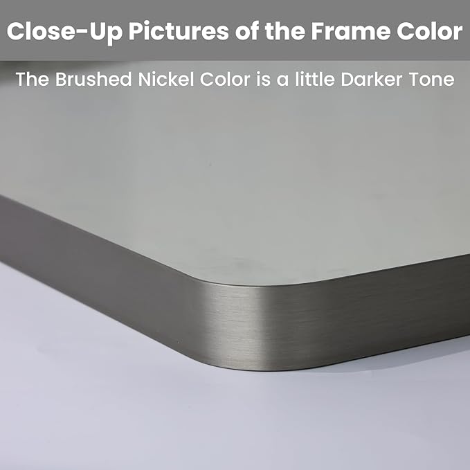 LOAAO 50X30 Inch Brushed Nickel Bathroom Mirror, Rounded Rectangle Silver Metal Frame Mirror, Brushed Nickel, Anti-Rust, Shatter Proof, Hangs Horizontally or Vertically