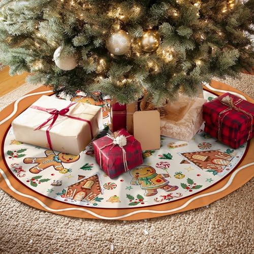 Gingerbread Christmas Tree Skirt Beige Decorations Christmas Gingerbread Tree Ornaments Holiday Party House Decor Xmas Trees Mat 48 inches - Image 6