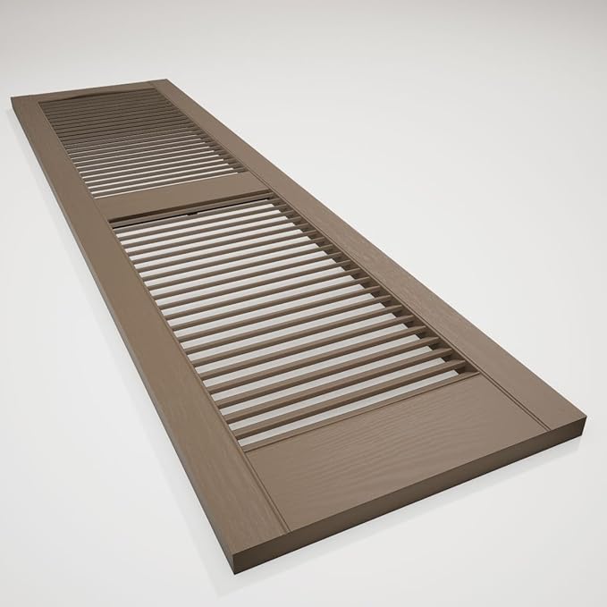 14 1/2"W x 64"H Lifetime Vinyl, Standard Cathedral Top Center Mullion, Open Louver Shutters, w/Installation Shutter-Lok's & Matching Screws (Per Pair), French Roast