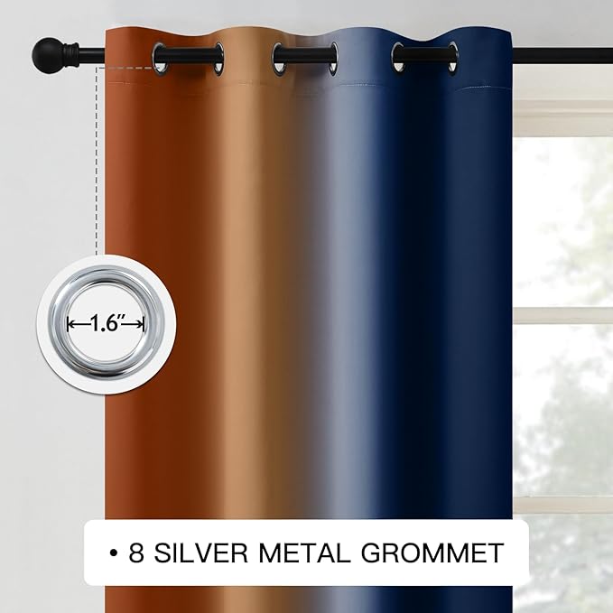 COSVIA Curtains & Drapes Dark Blue & Burnt Orange 84 inch Length 2 Panels, Full Room Darkening Grommet Insulated Thermal Window Curtains for Bedroom/Living Room, 52x84inches
